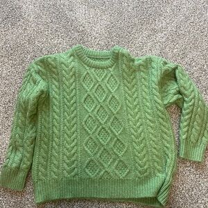 Daily Drills Green Crew Neck Cable Knit Sweater